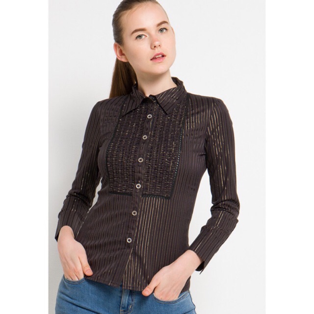 Kemeja Wanita ,POINT ONE Laurel Shirt Black