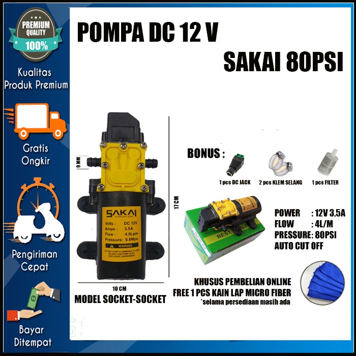 Pompa Air DC 12V Sakai - Dinamo Pump Sprayer / Cuci Motor Mobil / Ac / Disinfektan / Misting