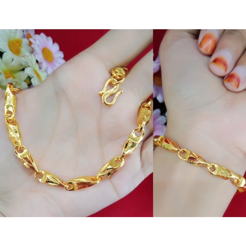 Gelang tangan dewasa motif padi emas muda kadar emas 35% anti alergi aksesoris perhiasan wanita dewa