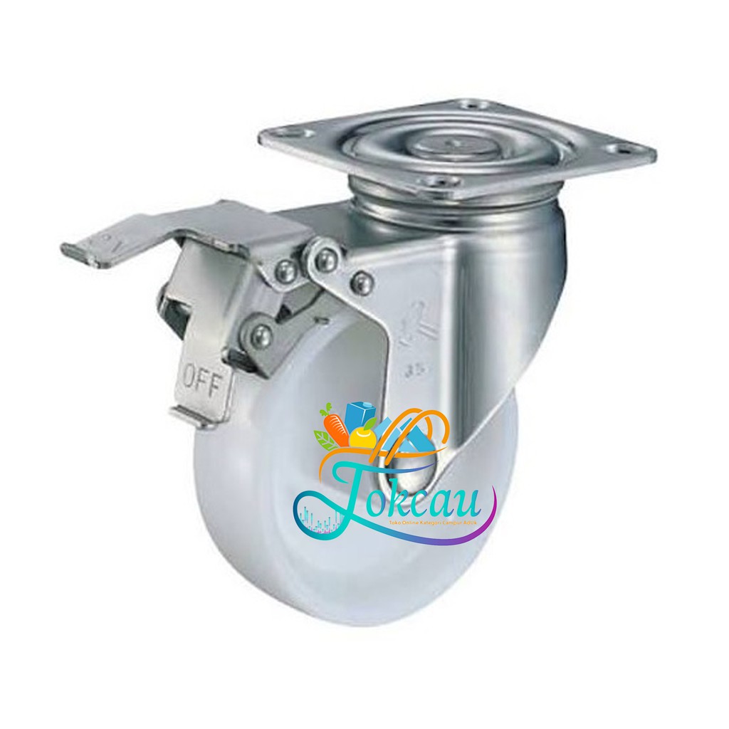 Roda Troli / Troly Stainless Steel Nylon Nilon 6 Inch Hidup Rem ( Brake ) Hammer