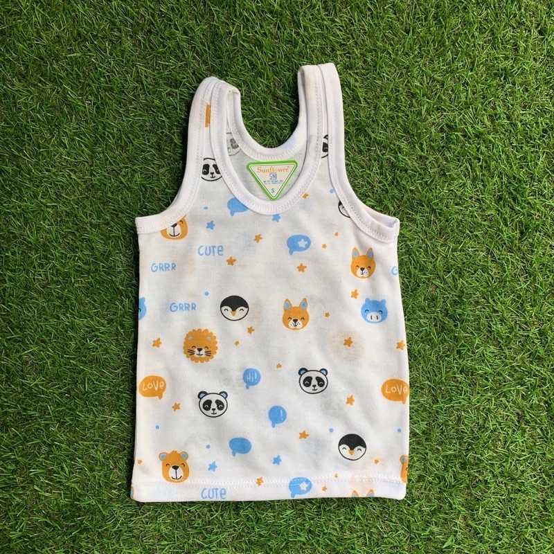 12 pcs Singlet Kutang Bayi Anak Full Print merk Sunflower Per Lusin