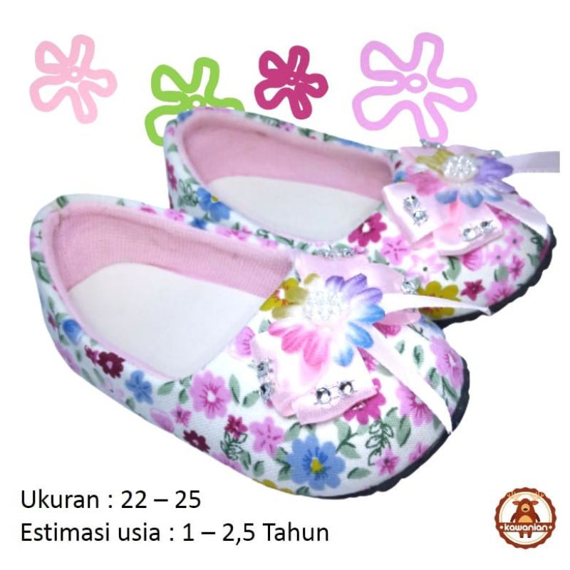 Sepatu Balet Anak Perempuan Flat Shoes kisaran usia 1 s/d 3 Thn Balet Bunga