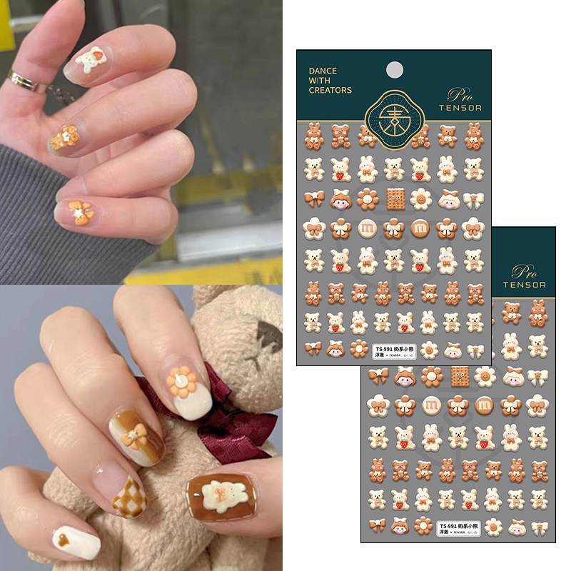 Stiker Kuku Motif Kartun Beruang Cookies Untuk Dekorasi Manicure