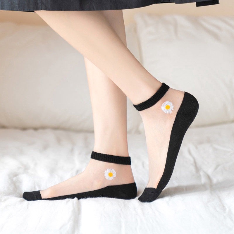 BEE - Kaos Kaki Bunga Daisy Transparan / Kaos Kaki Wanita Import Transparant / Women Socks Korea