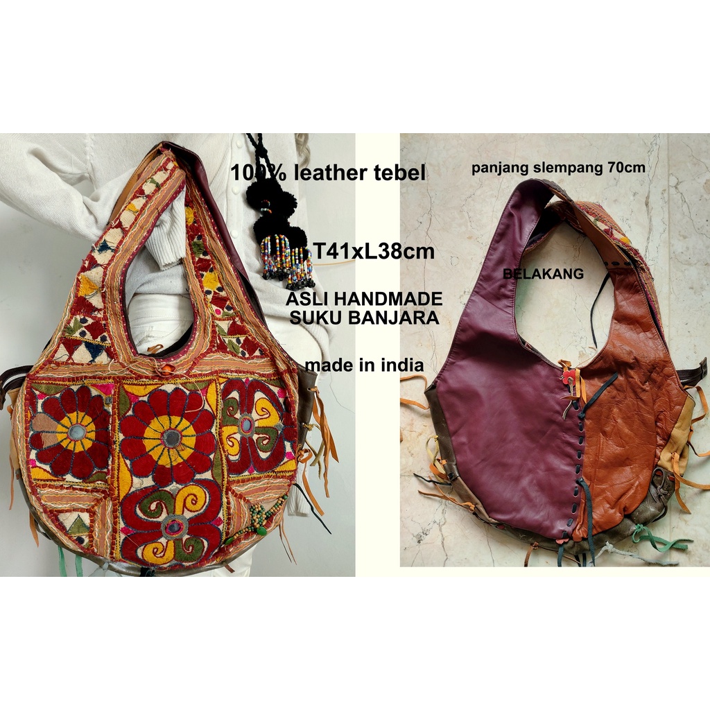 TAS BANJARA INDIA/TAS BORDIRAN VINTAGE/TAS KULIT BOHO/TAS KULIT VINTAGE/TAS KULIT SUKU HMONG THAILAN