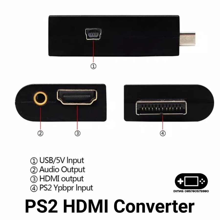 PS2 To HDTV Audio Video AV Adapter Converter Audio 3.5mm Output