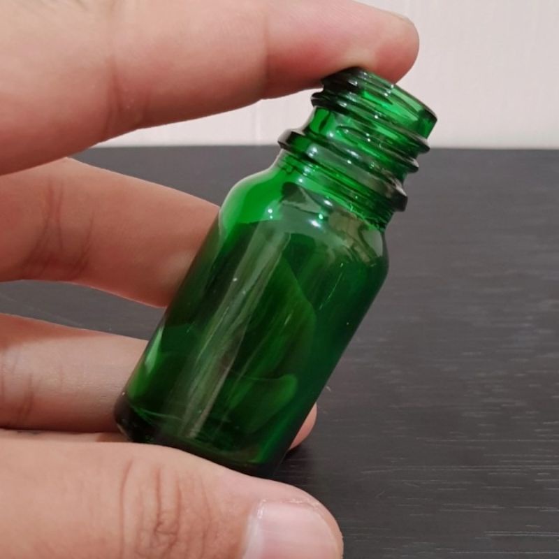 botol kaca pipet 10ml tebal hijau - ring segel putih