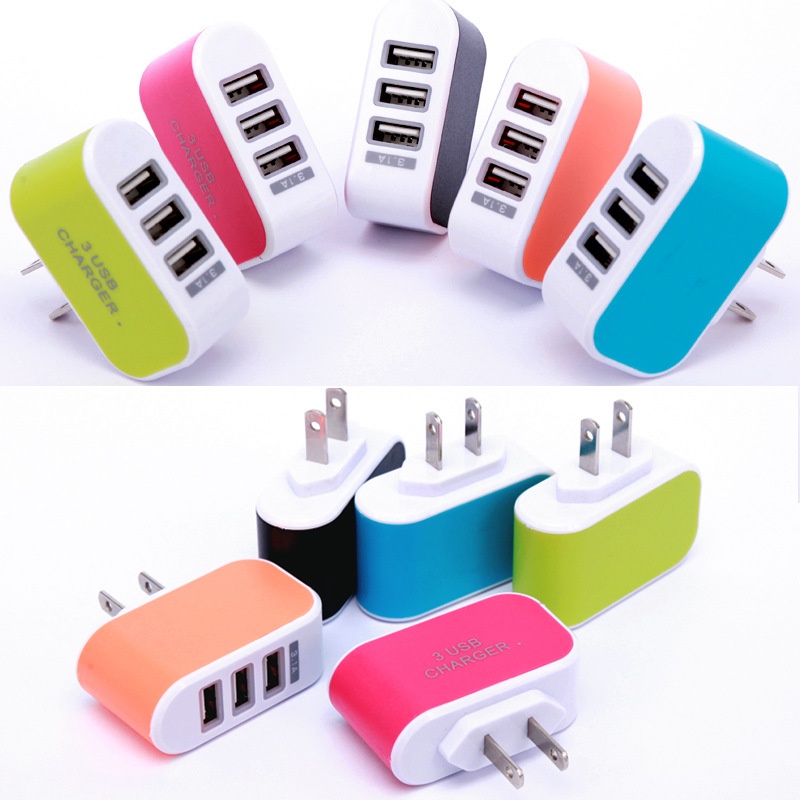 1pc Adapter Charger Dinding 3 Port USB 3.1A Portable Warna Permen Untuk Travel