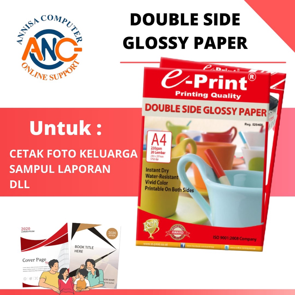 

Kertas Glossy Double Side 230 gsm A4 / Kertas foto Bolak Balik