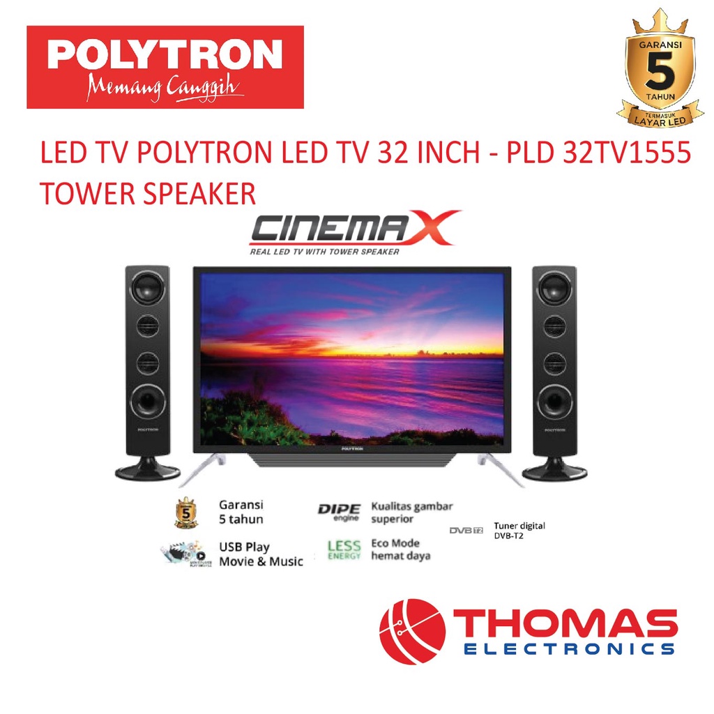LED TV POLYTRON PLD 32 TV 1555  LED TV 32 INCH PLD 32TV1555 Tower Speaker Garansi Resmi