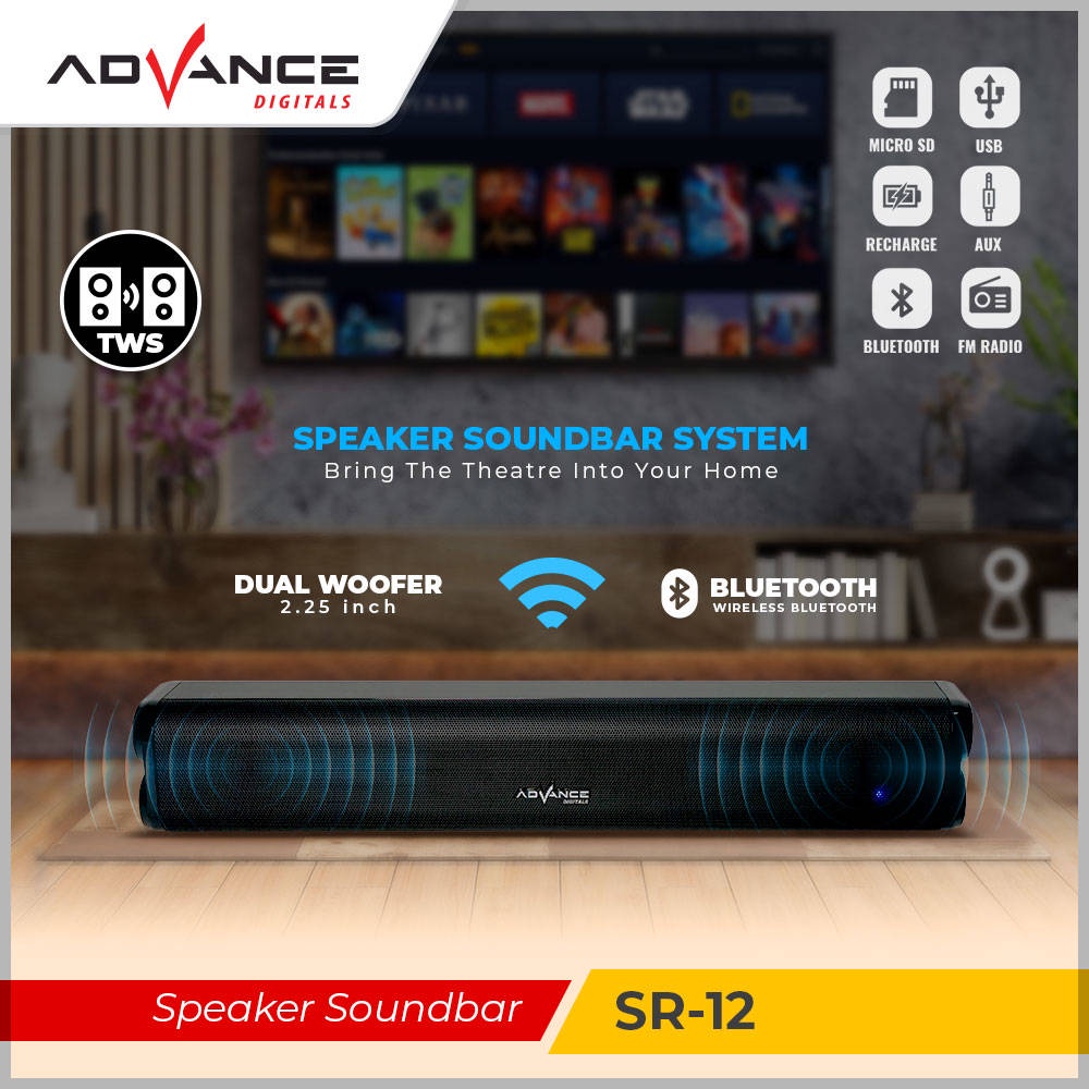 【READY STOCK】 Advance SR-12 Bluetooth Wireless Deep Bass Dual Woofer 2.25 Inc Hi-Fi Sound 1800mAh / Speaker Dual Woofer TWS Function