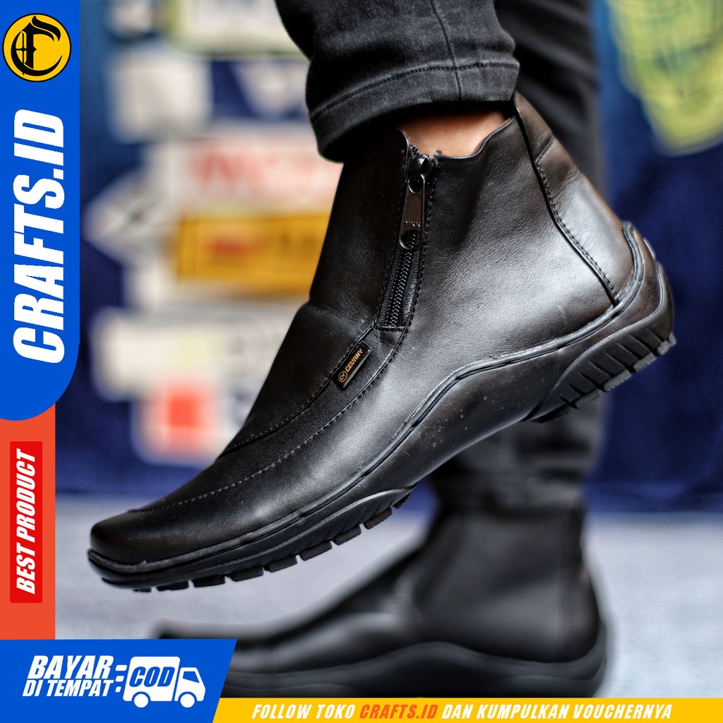 Sepatu Formal Pria Sepatu Casual Pria Kulit Asli Zipper Sepatu Pantofel Kerja Kantor Kuliah Kondangan Sepatu Hitam Pria CRAFTS CORAZ