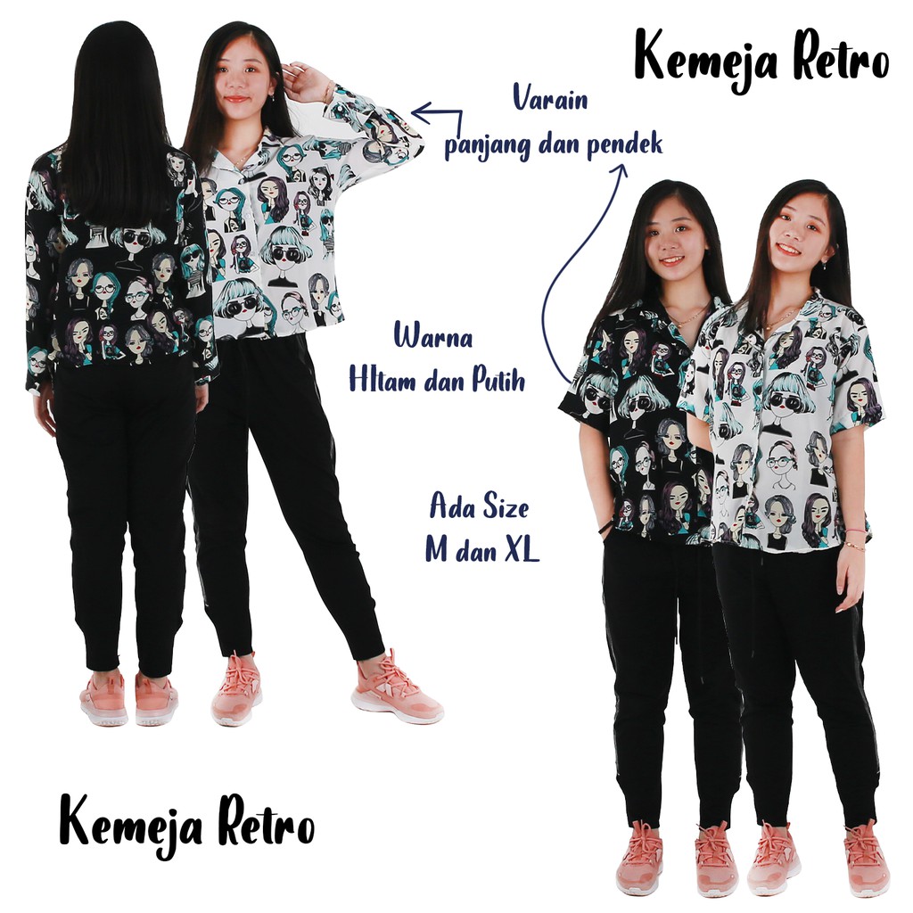 Kemeja Wanita Motif Korean Retro VINTAGE ORIGINAL printing ladies - YELONIX