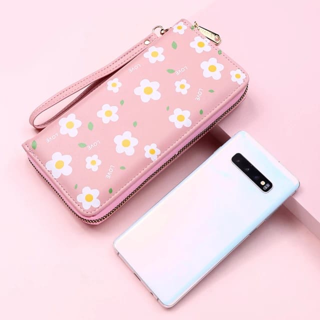 Fy Dompet Wanita Motif Bunga Daisy Dompet Panjang Style Wanita Korea Free Tali Pendek Real Pict