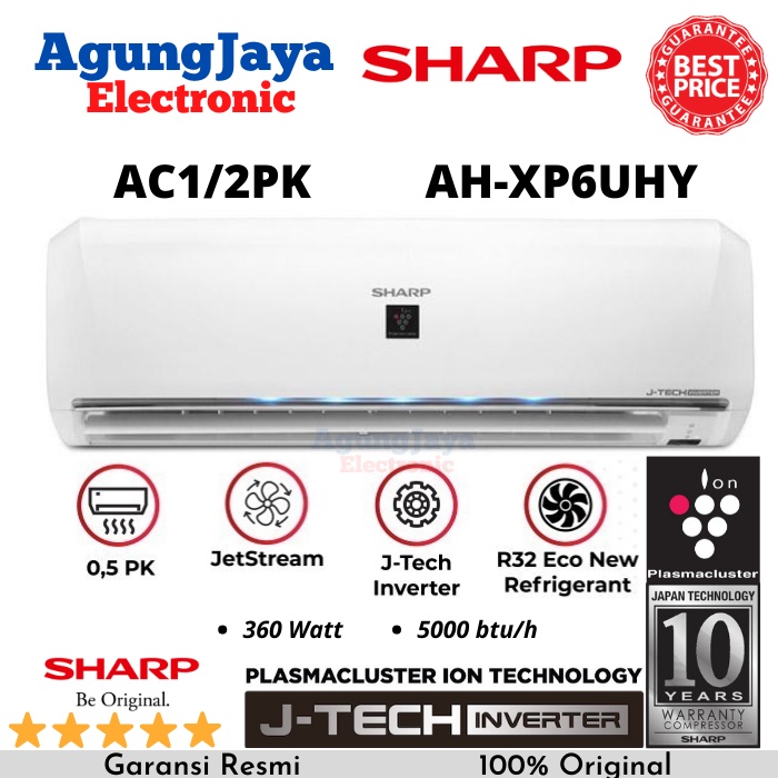 AC SHARP AH-XP6UHY 1/2 PK J-TECH INVERTER PLASMACLUSTER LOW WATT 0.5PK (CILEGON SERANG)