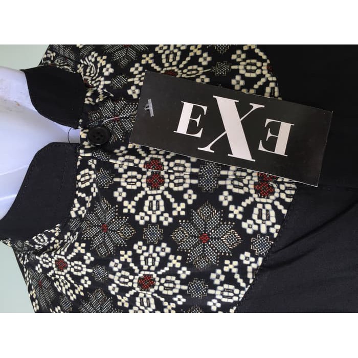 Fashion Muslim - Atasan - Baju Koko Kemeja Koko Pria Exe Lengan Pendek - Hitam & Putih Kombinasi