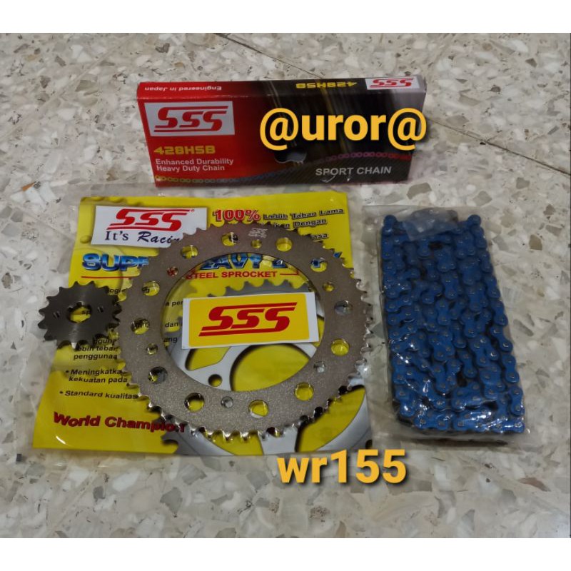 GEAR SET SSS 428 YAMAHA WR155 & RANTAI SSS 428 HSB BIRU