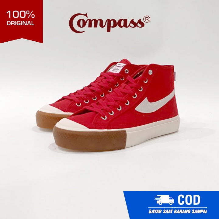 Sepatu Compass Gazelle High Red Gum [ORIGINAL] Free Kaos Kaki