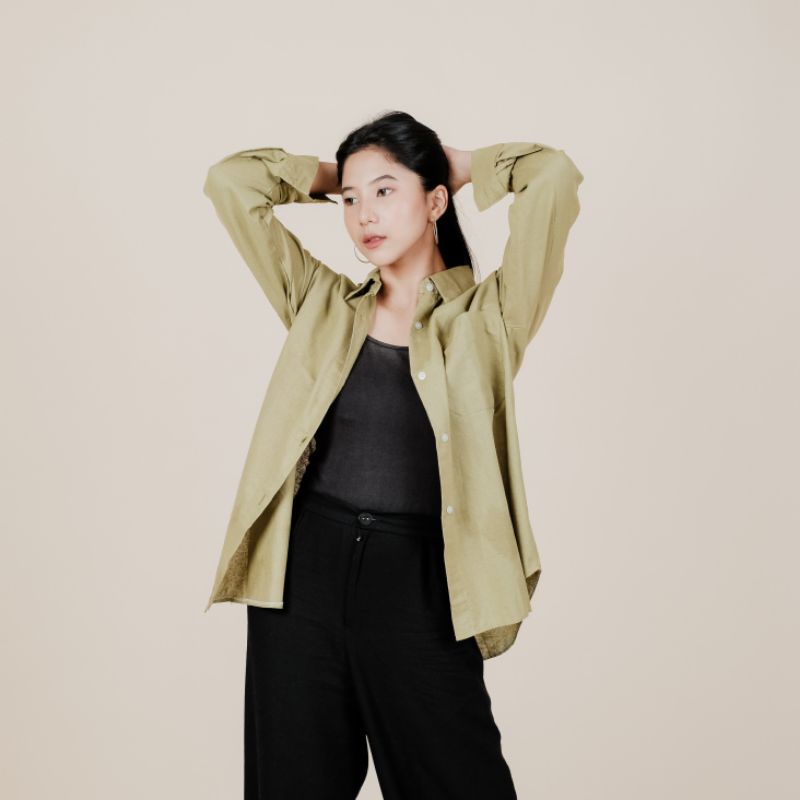 Kemeja Oversize Linen Wanita - Alea Shirt-Alea green