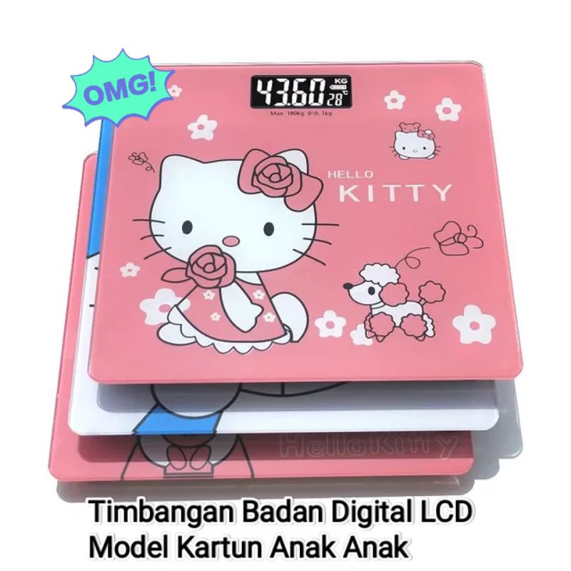 Timbangan Badan Digital Kartun 180Kg Body Scale Kaca Tempered 26x26