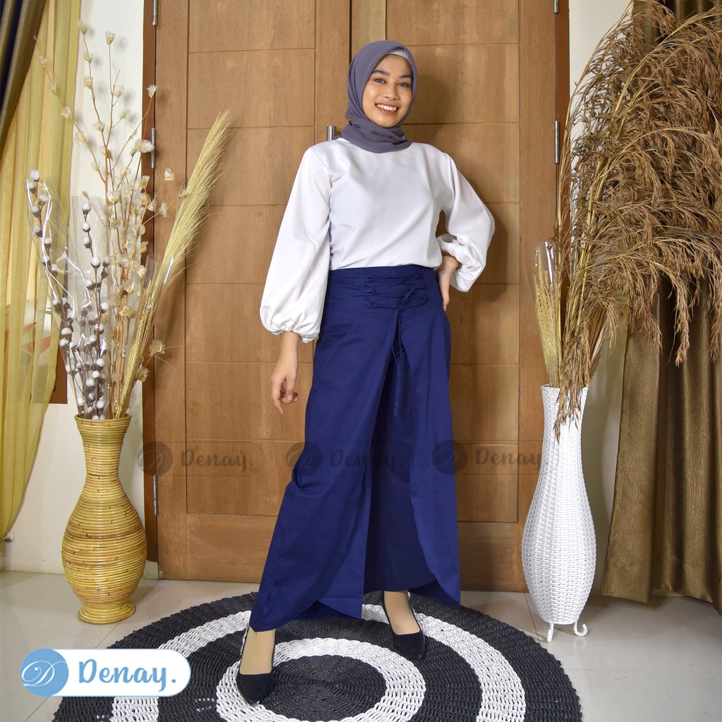 TOKODENAY - Celana Panjang Wanita - Clarissa Kulot Matt Poplin Street Premium Quality - Fashion Muslim-NAVY