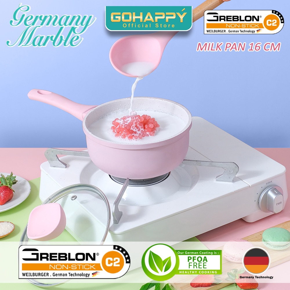 MIZUKI Panci Milkpan Pink Gohappy Germany Marble Greblon German C2 Kualitas terbaik Glowpan Sauce Pan / Milk