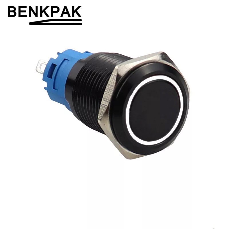 Saklar Latching 12V-24V 16Mm Hitam Logam Switch Push Button Lock
