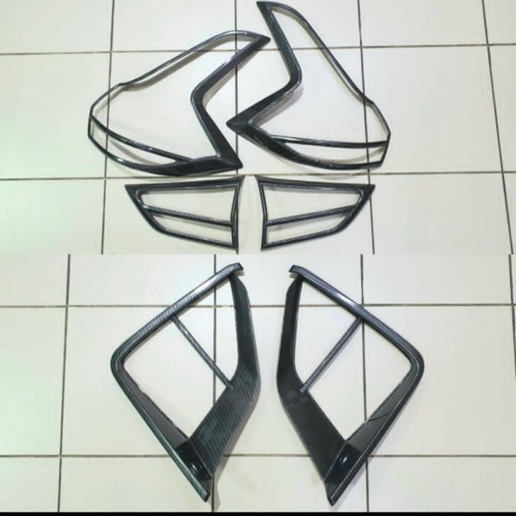Paket Garnish Garnis List Lis lampu Depan Dan Belakang Carbon Mobil Xpander - Aksesoris Variasi Mobi