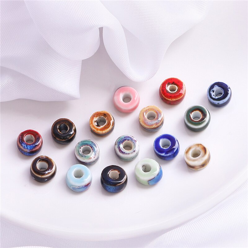 10 Pcs/lot 5X10 Mm Bunga Cina Keramik Porselen Datar Bulat Datar Bulat Disk Bentuk untuk Membuat Perhiasan Gelang Kalung DIY