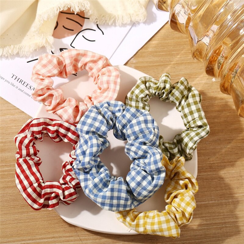 Ikat Rambut Scrunchie Jepang Motif Catur/Polos/Transparan (ValensiaHair)