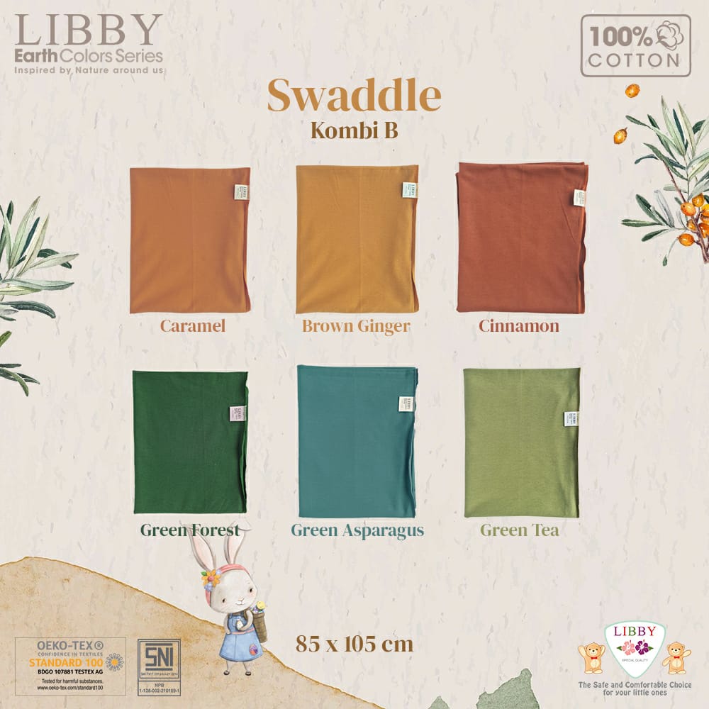 Libby Swaddle Bedong Bayi Earth Colour Isi 1 Pcs Size 85 x 105cm