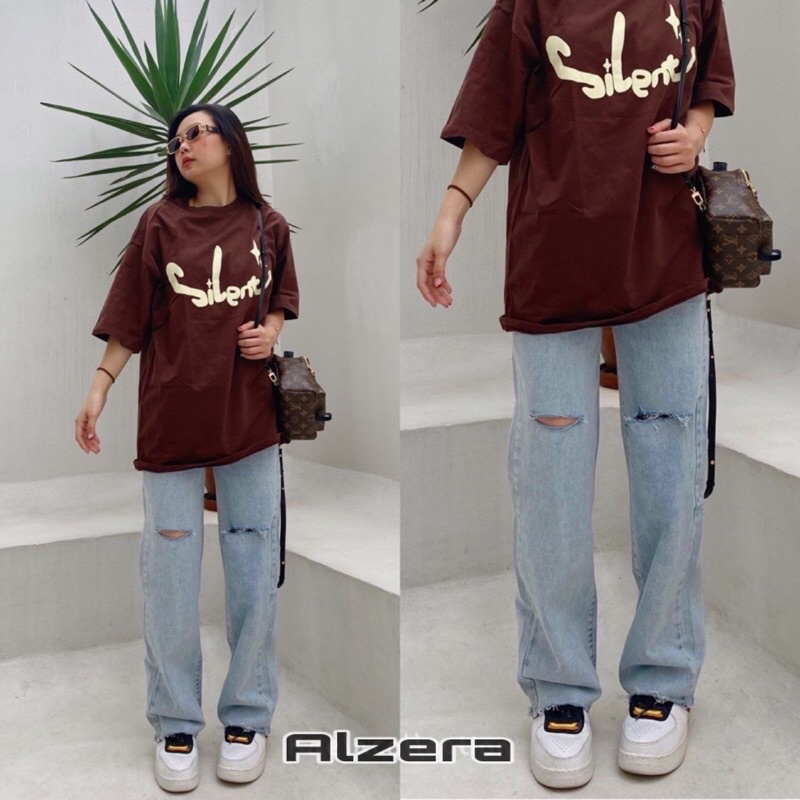 ALZERA Celana Panjang Kulot Jeans Highwaist Sobek Long BF Ishika Loose Jeans