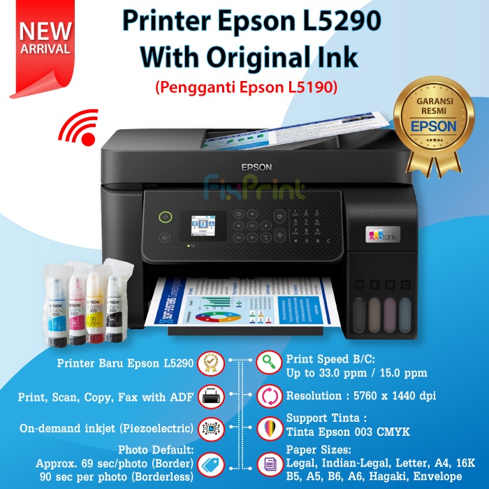 Printer Epson L5290 / L5296 Pengganti L5290 Print Copy Scan F4 Fax ADF WiFi All in One