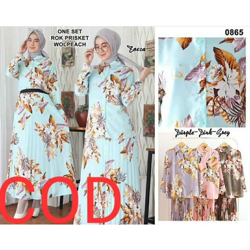 SETELAN BAJU KEMEJA DAN ROK PISKET MOTIF BUNGA LD 110