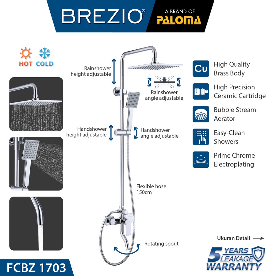 BREZIO FCBZ 1703 KERAN AIR SHOWER TIANG SET MIXER PANAS DINGIN CHROME