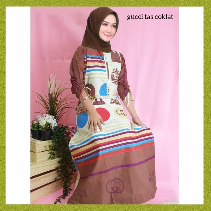 baju gamis wanita muslim terbaru dress lebaran maxi gucci tas coklat