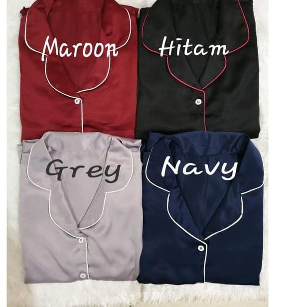 ☄ Baju Tidur Cewek Wanita Piyama Satin Celana Panjang Murah - CP PINK ♦