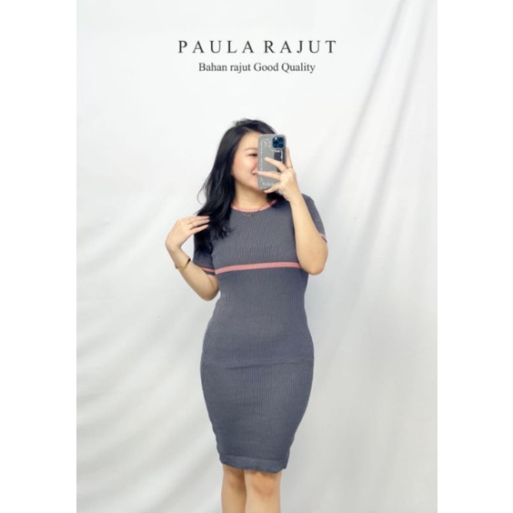 paula dress dress rajut wanita lengan pendek