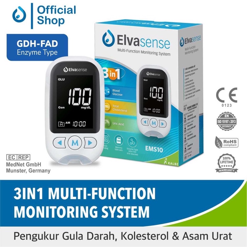 Elvasense 3in1 Multifunction Monitoring System (EMS10) gula asam urat cholesterol