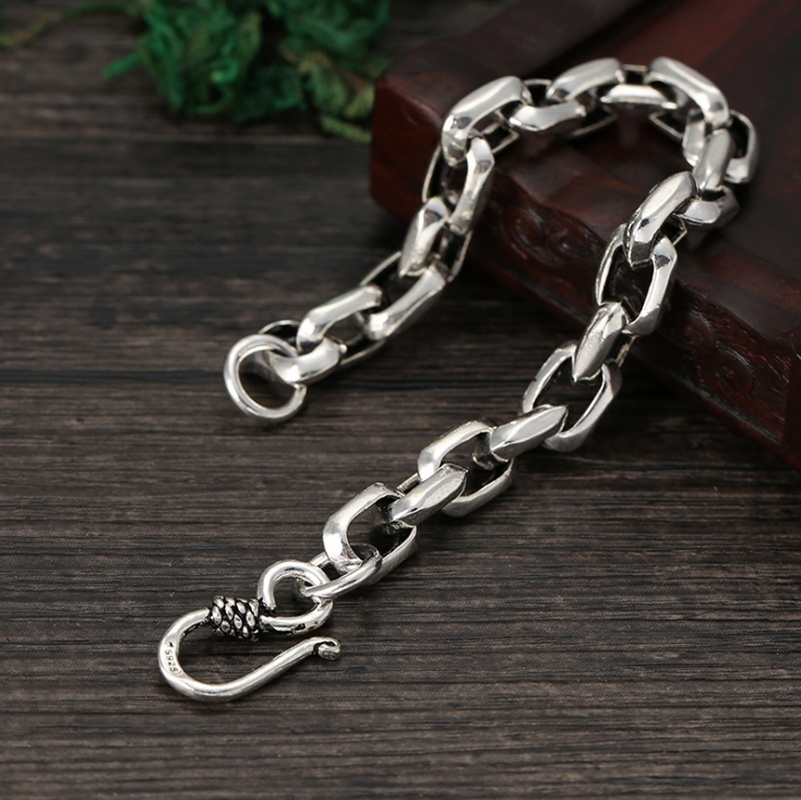 Gelang Bahan Sterling Silver Bentuk Persegi Panjang Serbaguna Untuk Pria