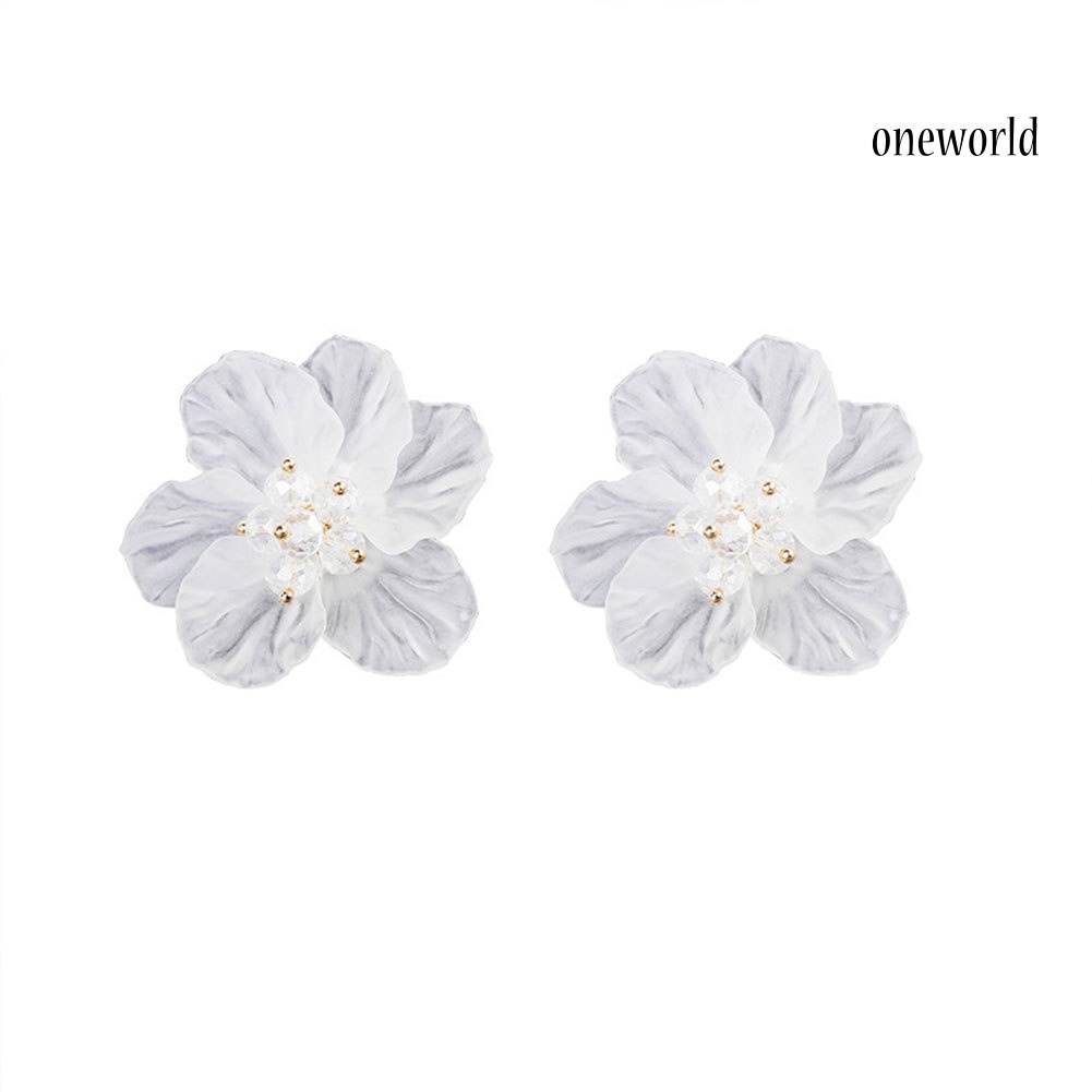 OW@ Girls Women Korean Style Transparent Flower Earrings Party Shopping Ear Studs