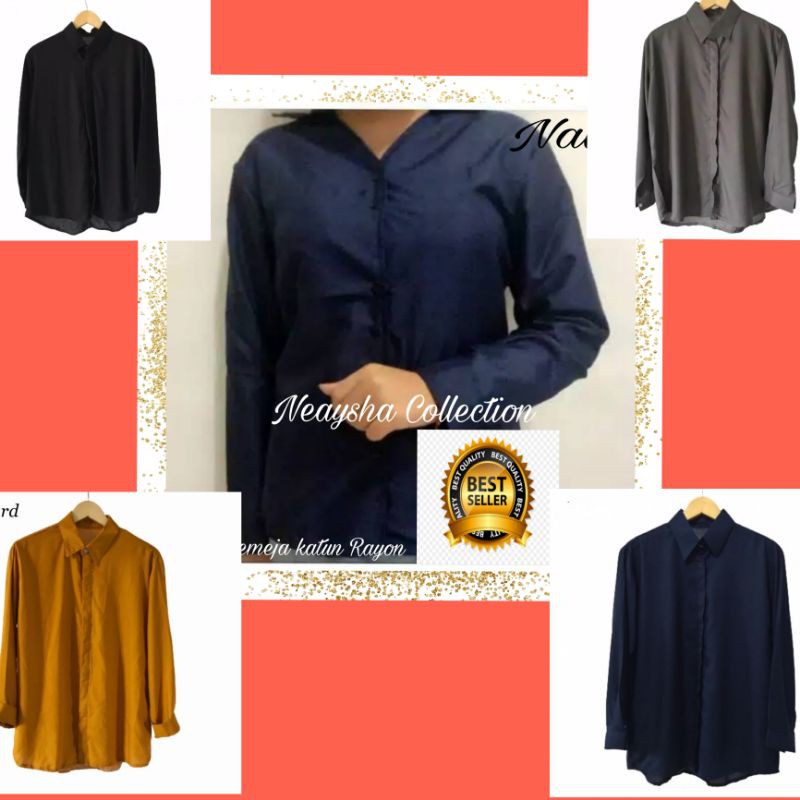 Kemeja wanita polos lengan panjang bahan katun rayon