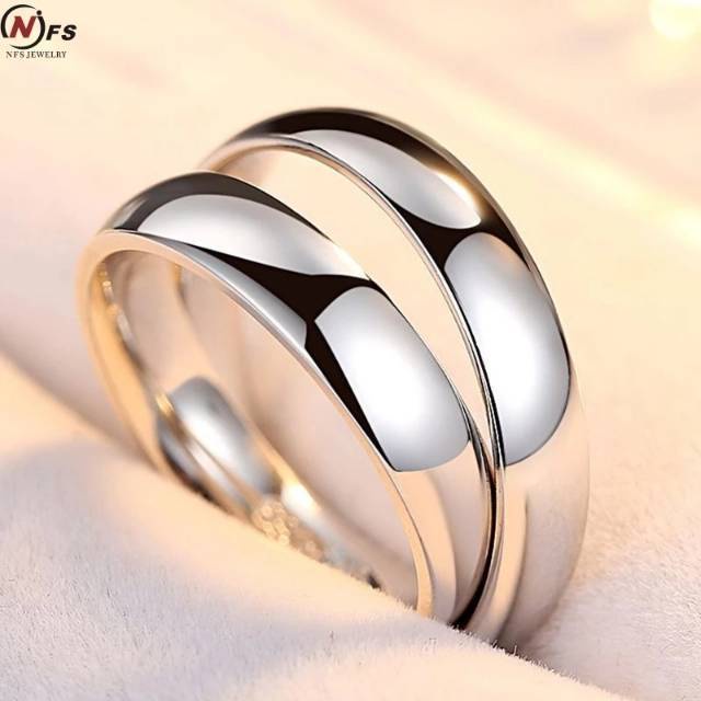 Cincin Tunangan Titanium Silver Polos Pria Wanita Fashion Korea