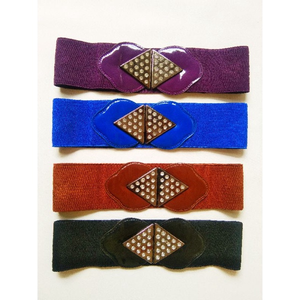 Belt sabuk wanita karet obi lebar.gesper karet obi permata import.