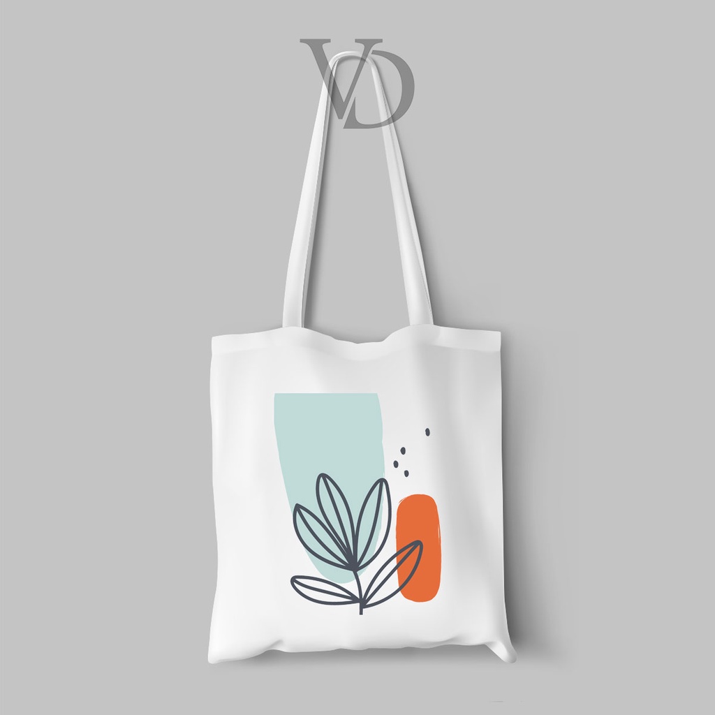 TOTE BAG KANVAS MOTIF ABSTRACT ART FLOWER LEAF/ AESTHETIC TOTE BAG / TAS BELANJA MOTIF ABSTRAK