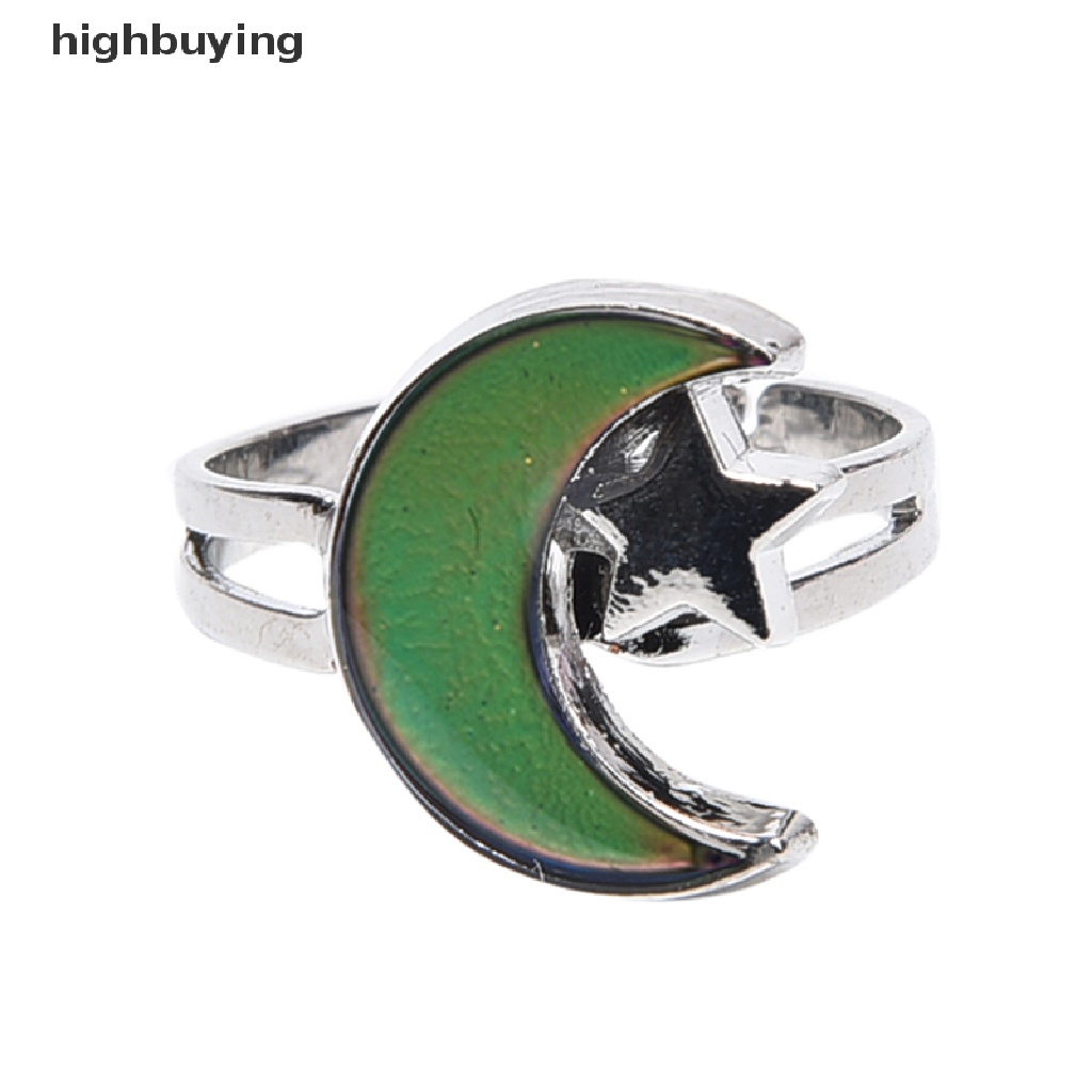 Hbid 1PC Cincin Mood Ring Chic Adjustable Berubah Warna Sesuai Suhu Desain Bulan