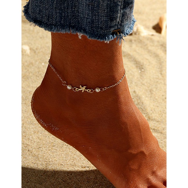 LRC Gelang Kaki Fashion Starfish Pearl Anklet F5840X