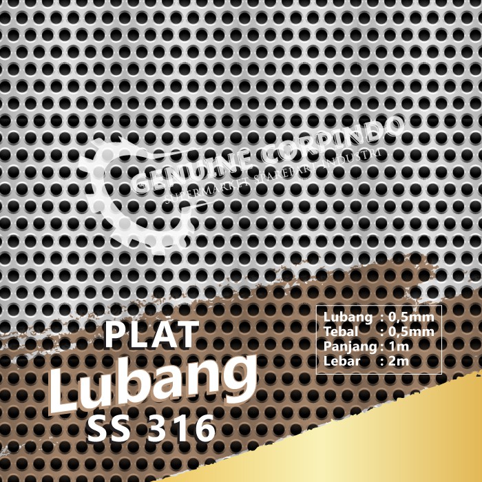 Plat lobang SS 316 Tebal #0.5 mm uk 1 x 2 M diameter lubang 0.5 mm