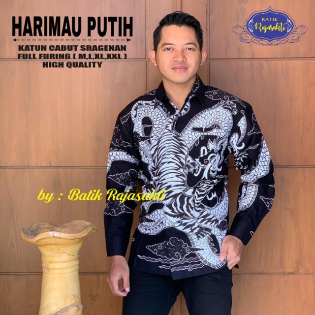Batik Pria HARIMAU PUTIH Katun Cabut Sragenan Full Furing
