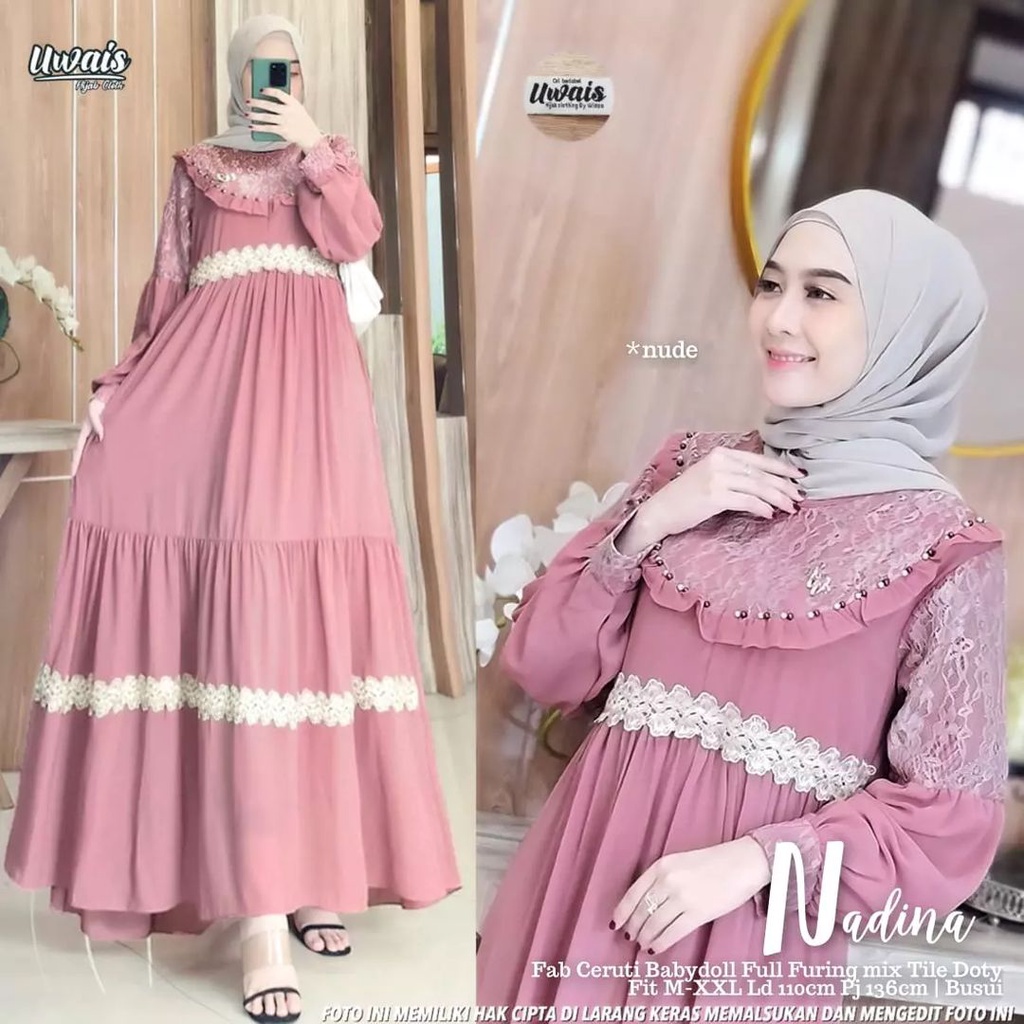 Gamis Brukat Baju Kondangan Wanita Aplikasi Renda Bunga Gamis Busui Baju Pesta Wanita Muslim Dess Jumbo Nadira Maxy